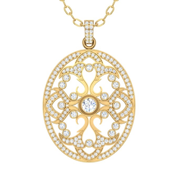 14K YELLOW GOLD FILIGREE OVAL PENDANT